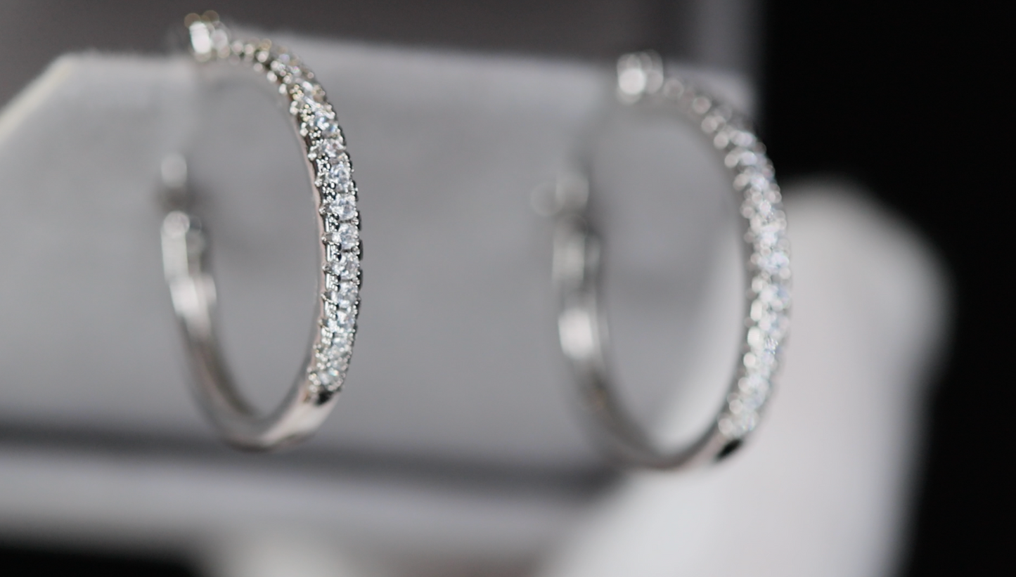 Womens Diamond Earrings | Silver Diamond Hoop Earrings