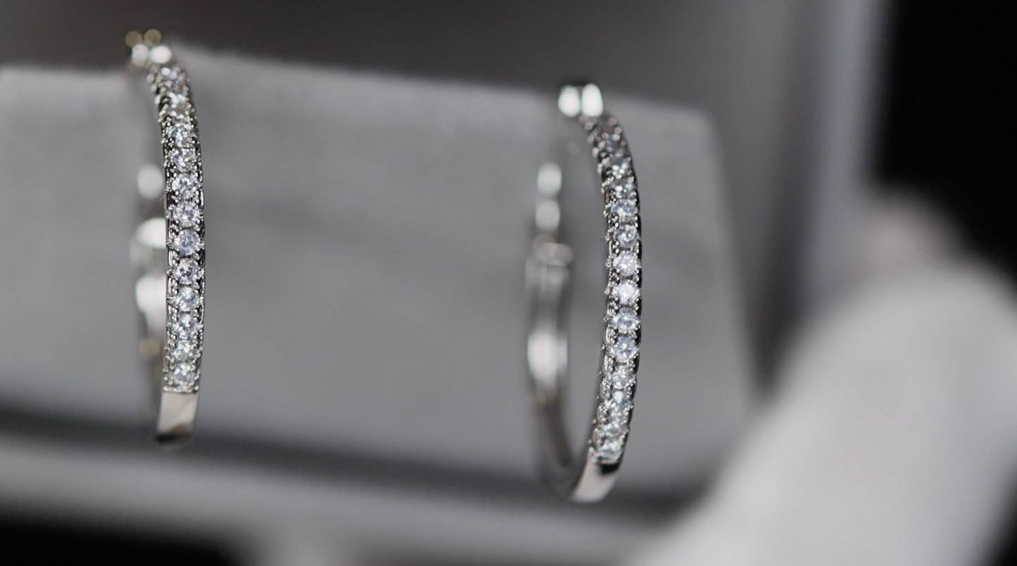 Womens Diamond Earrings | Silver Diamond Hoop Earrings