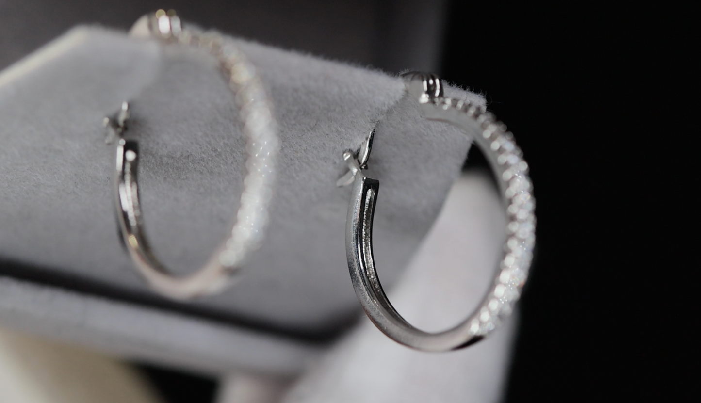 Womens Diamond Earrings | Silver Diamond Hoop Earrings