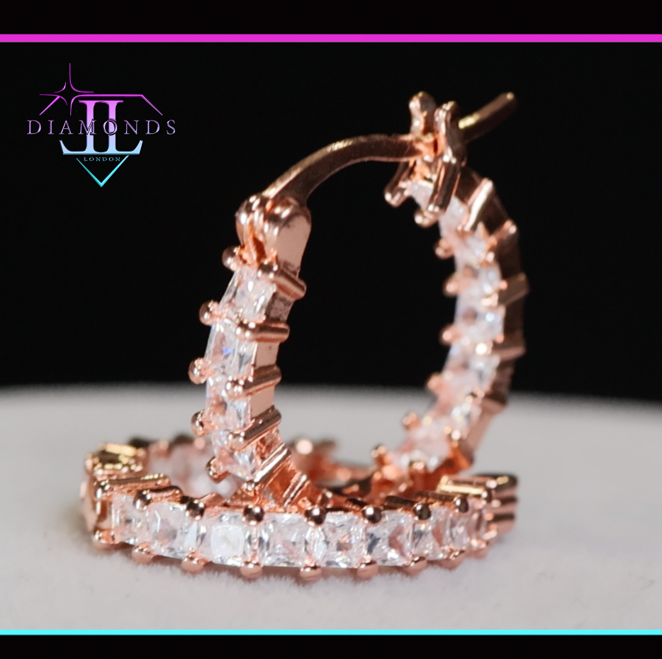 Princess Cut Diamond Hoop Earrings | Womens Rose Gold Hoop Earrings