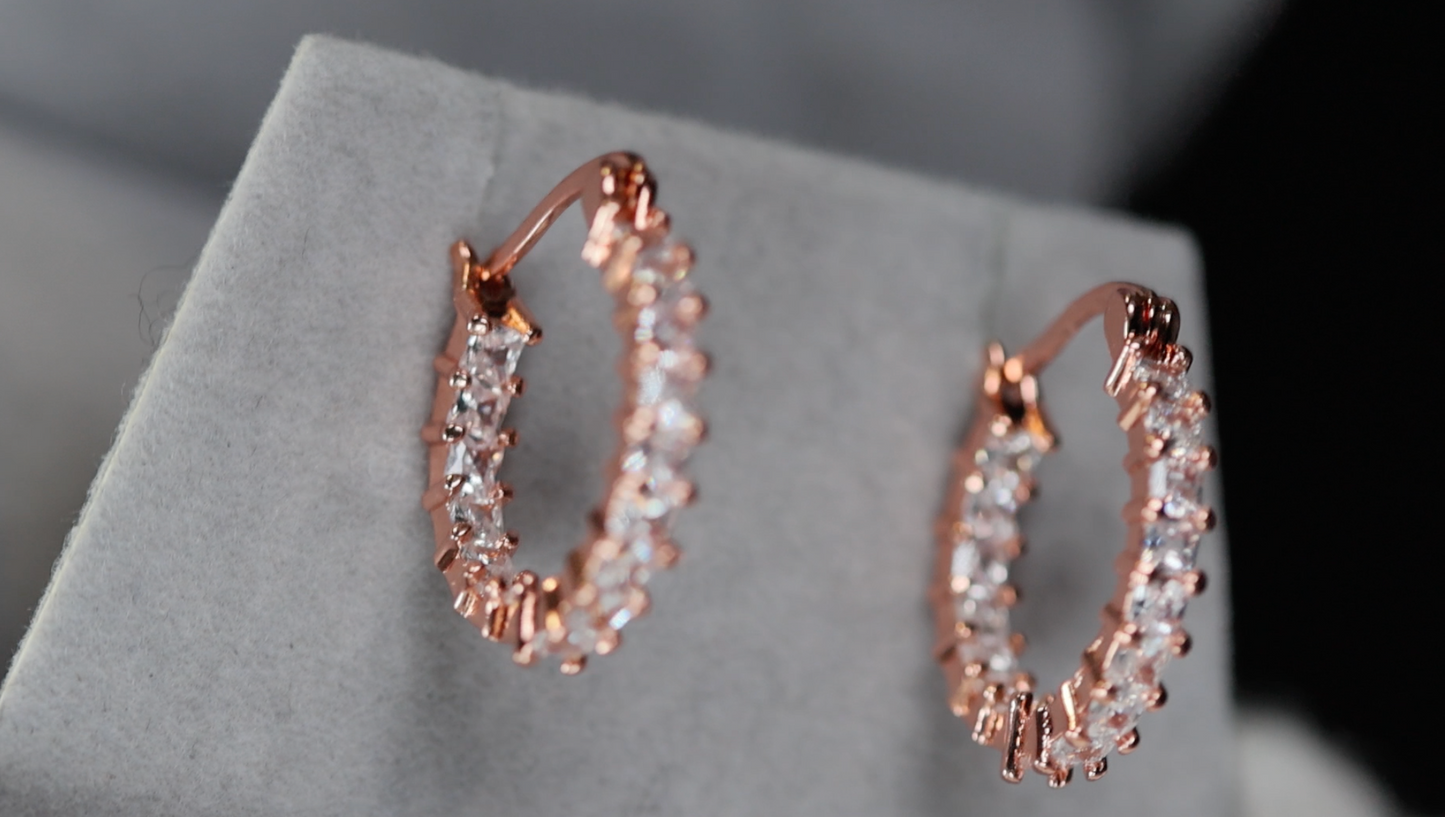 Princess Cut Diamond Hoop Earrings | Womens Rose Gold Hoop Earrings