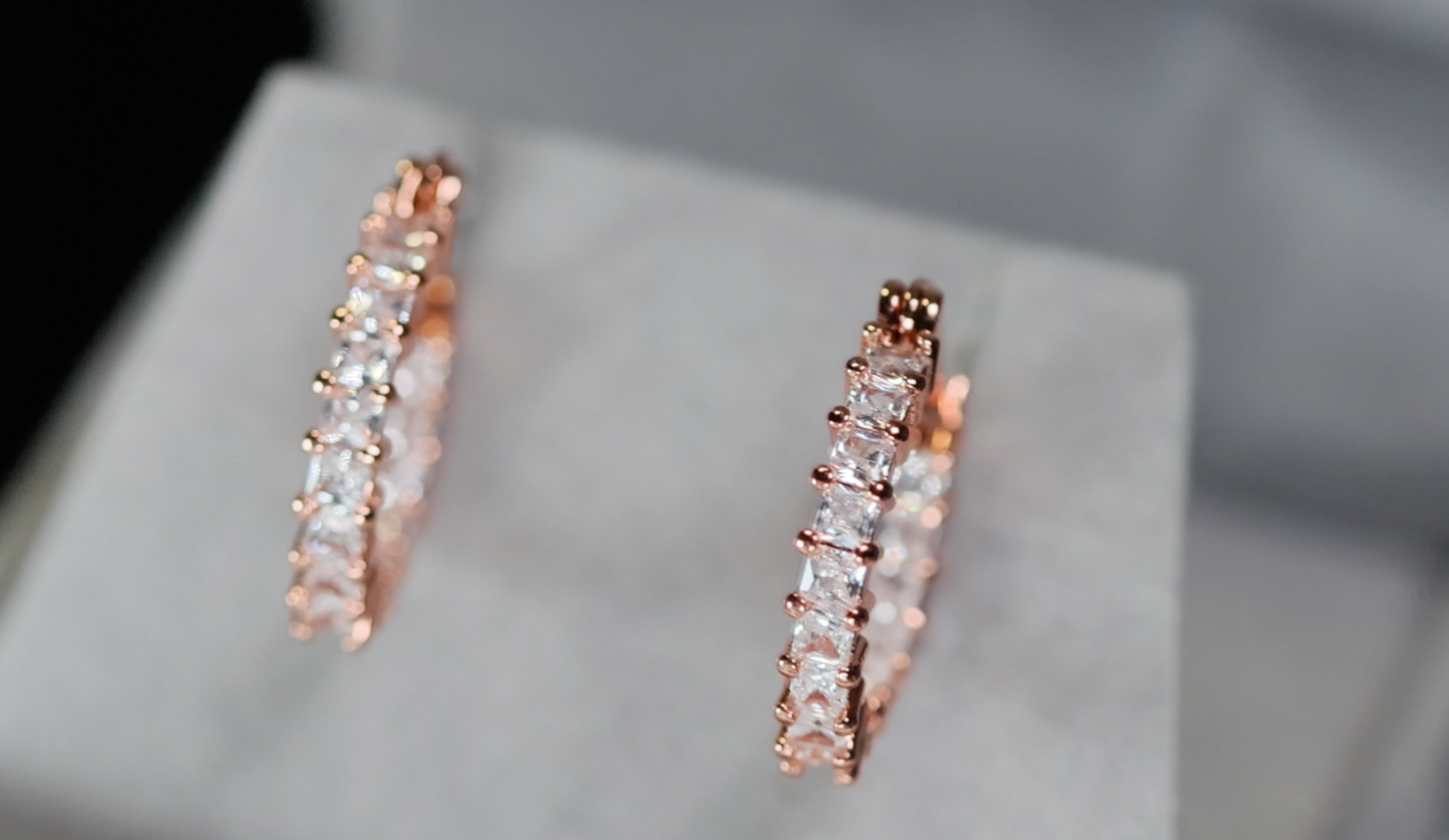 Princess Cut Diamond Hoop Earrings | Womens Rose Gold Hoop Earrings