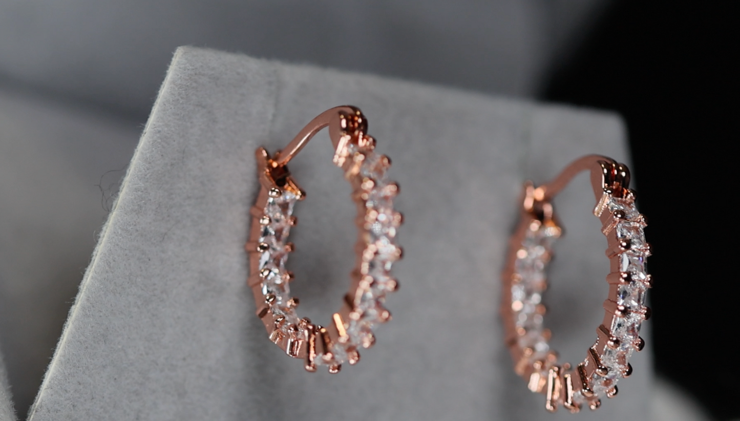 Princess Cut Diamond Hoop Earrings | Womens Rose Gold Hoop Earrings