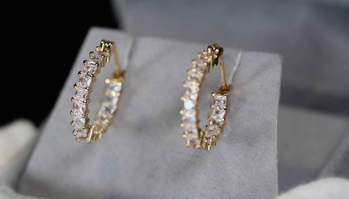 Princess Cut Diamond Hoop Earrings | Womens Gold Hoop Earrings