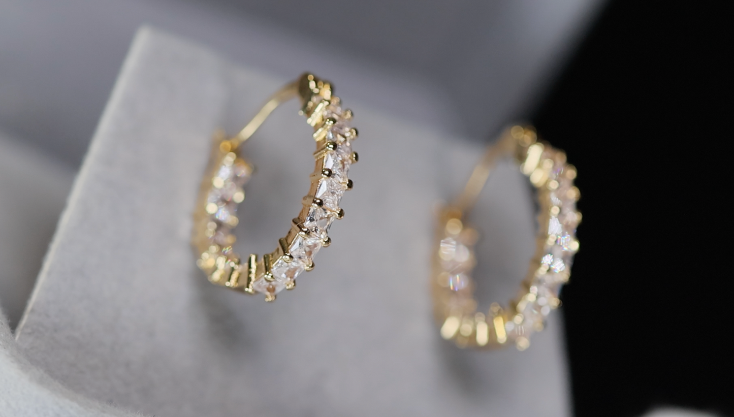 Princess Cut Diamond Hoop Earrings | Womens Gold Hoop Earrings