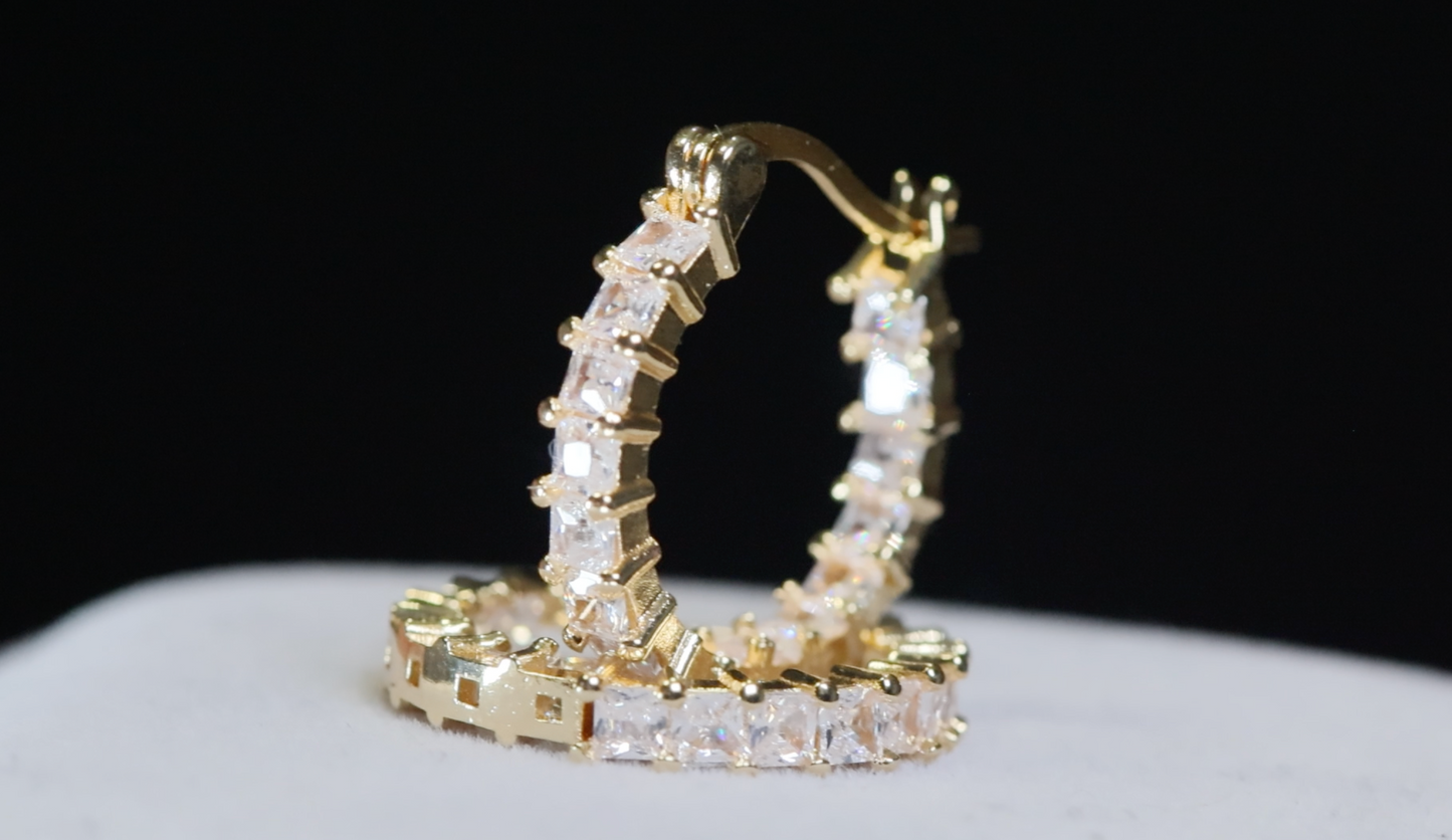 Princess Cut Diamond Hoop Earrings | Womens Gold Hoop Earrings