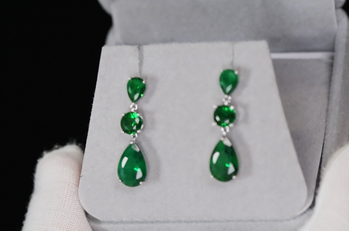 Green Diamond Teardrop Earrings | Green Pear Cut Earrings