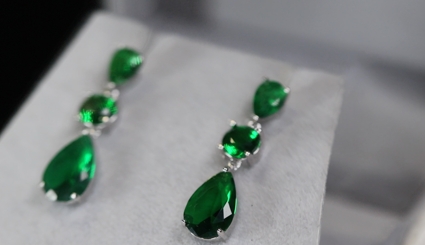 Green Diamond Teardrop Earrings | Green Pear Cut Earrings