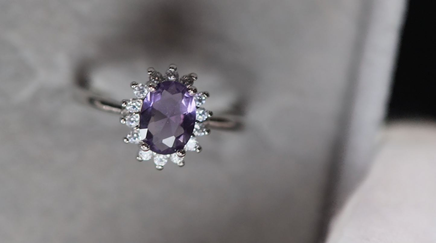 Purple Oval Diamond Ring
