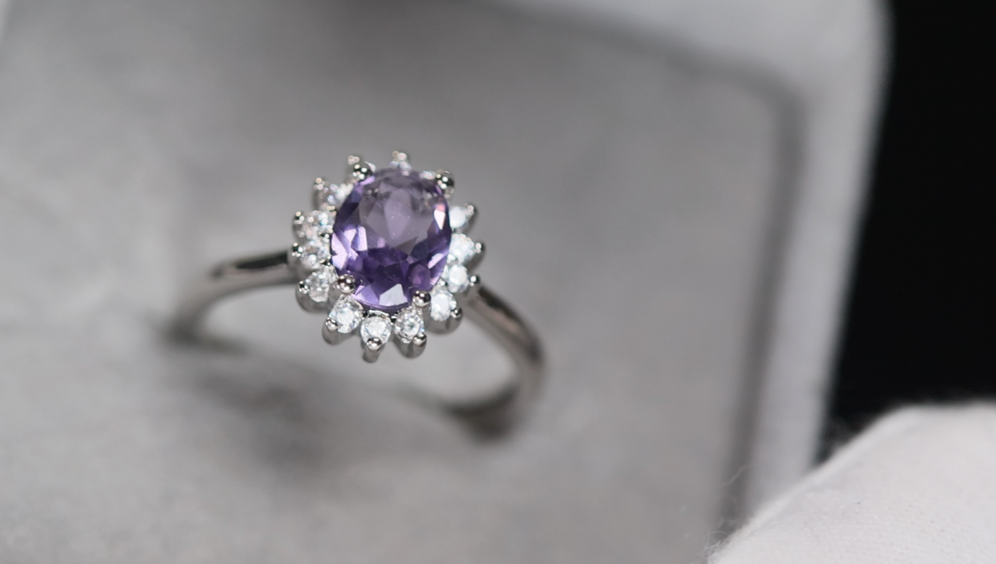 Purple Oval Diamond Ring