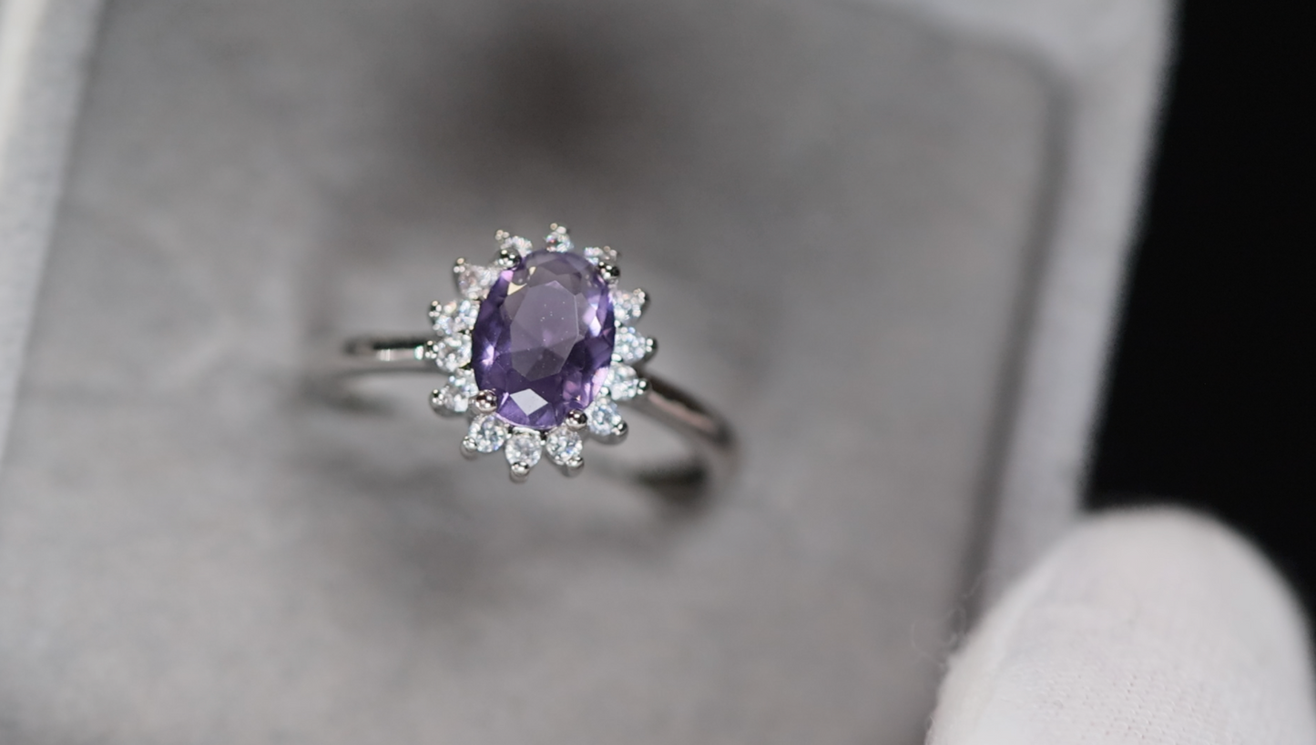 Purple Oval Diamond Ring