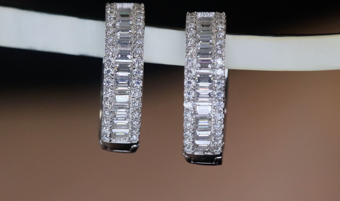 Moissanite Baguette Hoop Earrings