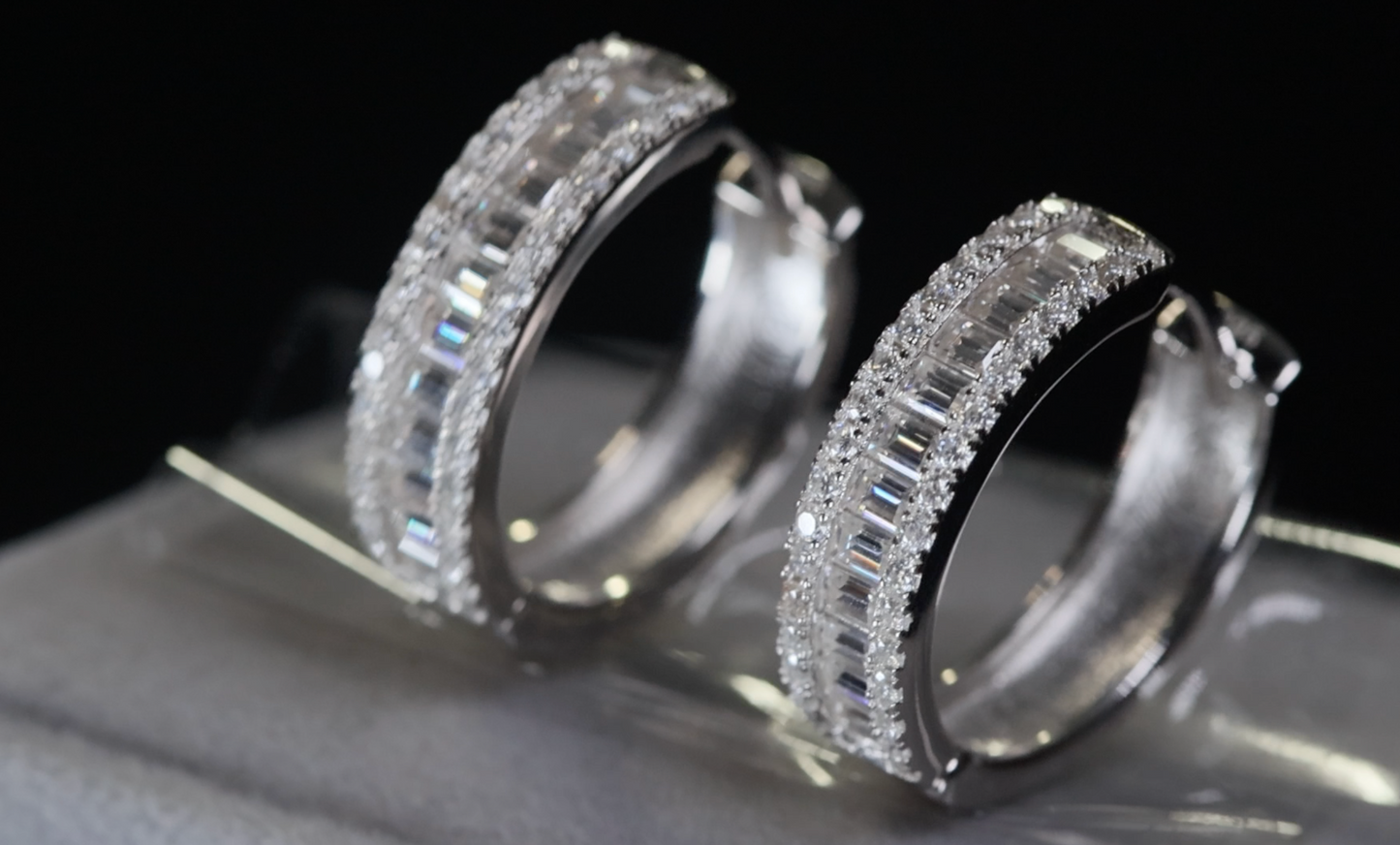 Moissanite Diamond Hoop Earrings | Baguette Moissanite Earrings