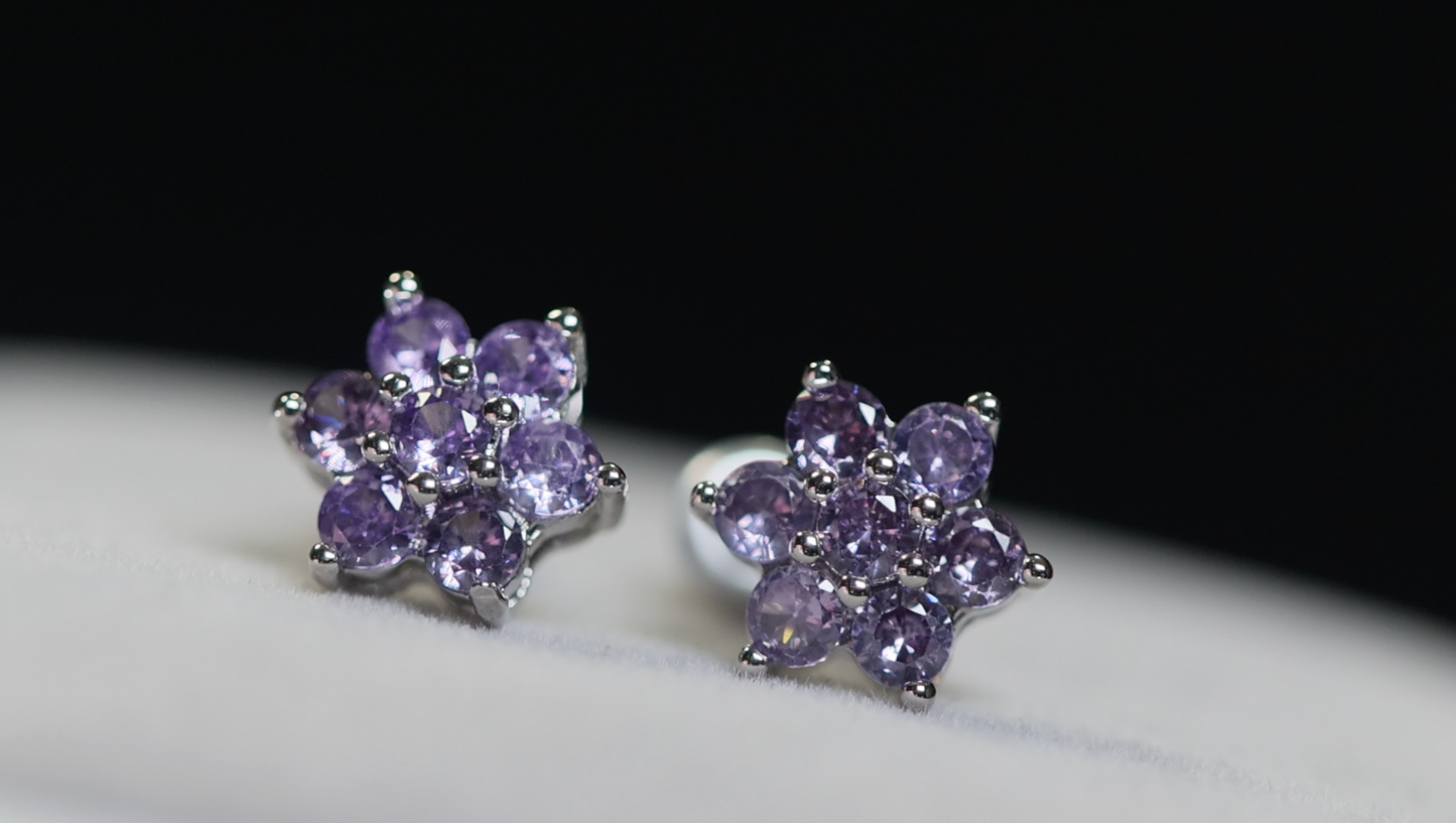 Purple Diamond Ear Studs