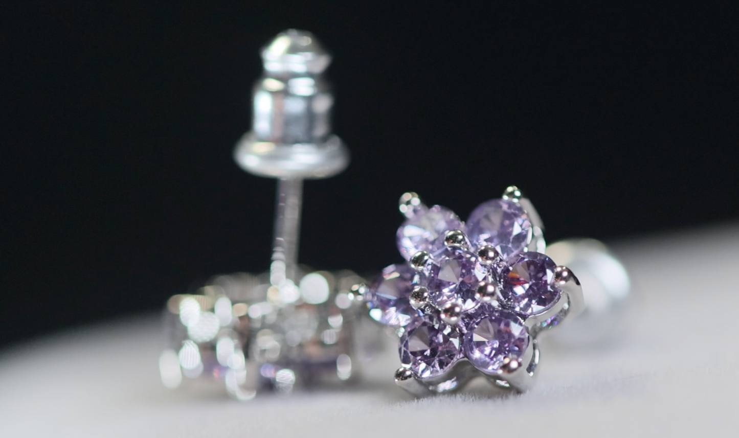 Purple Diamond Ear Studs