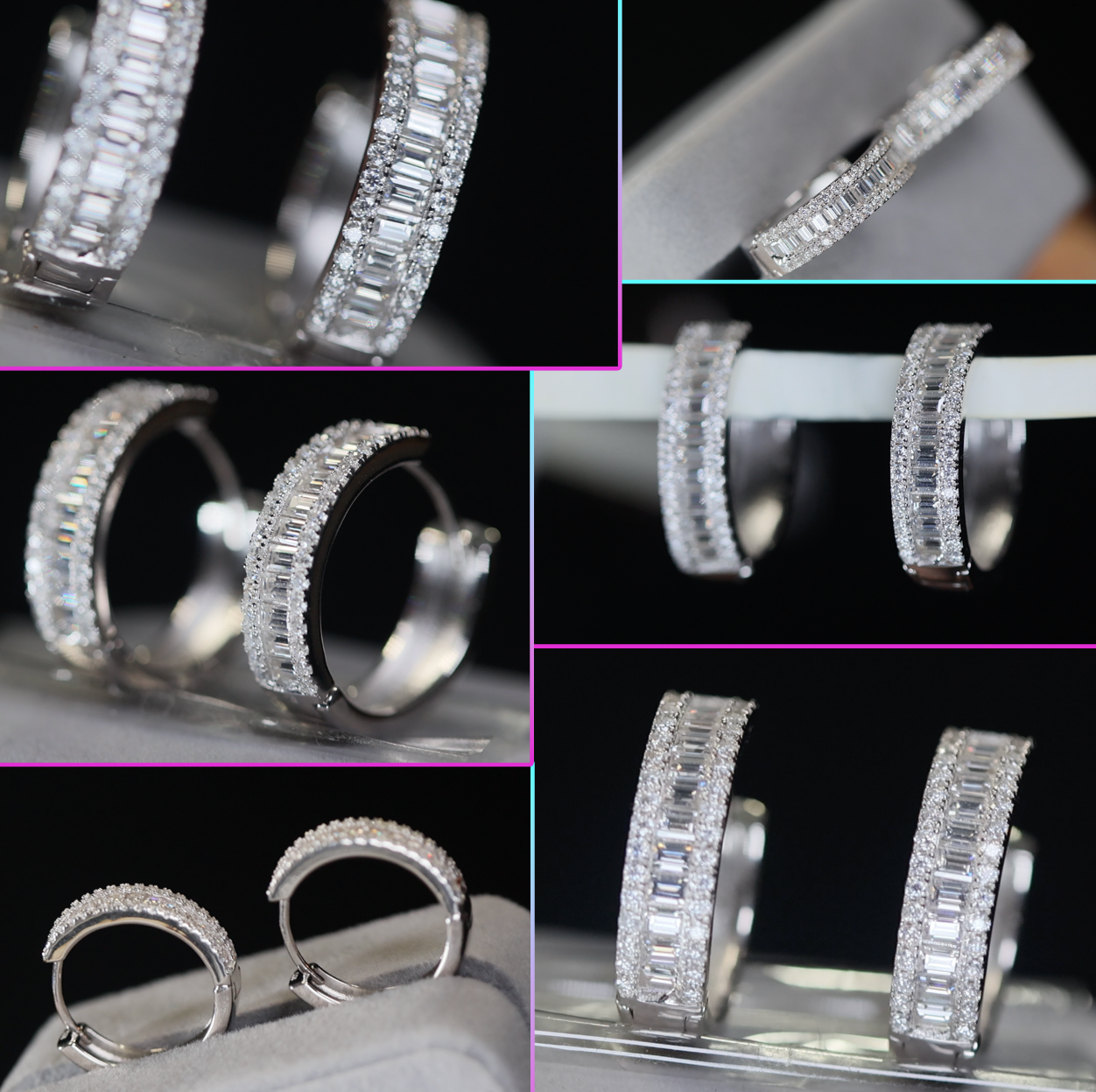 Moissanite Diamond Hoop Earrings | Baguette Moissanite Earrings