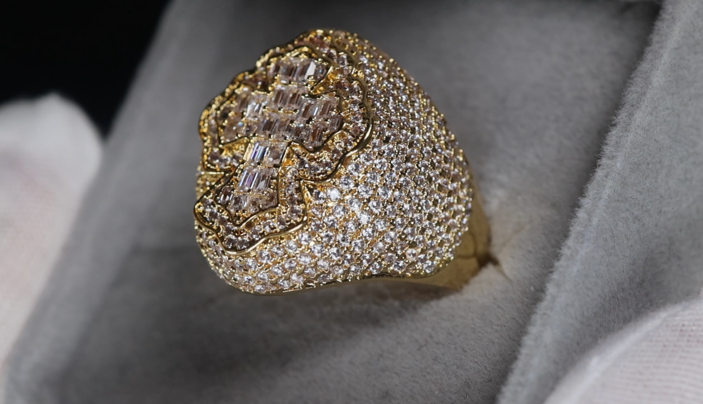 Gold Diamond Cross Ring
