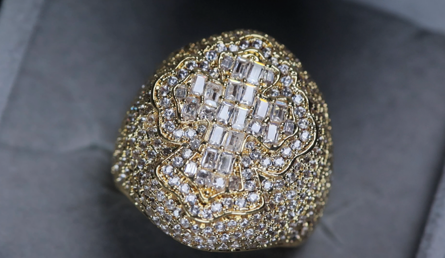 Gold Diamond Cross Ring