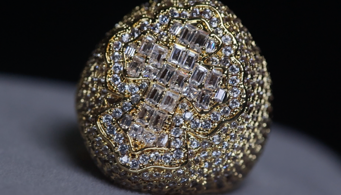 Gold Diamond Cross Ring