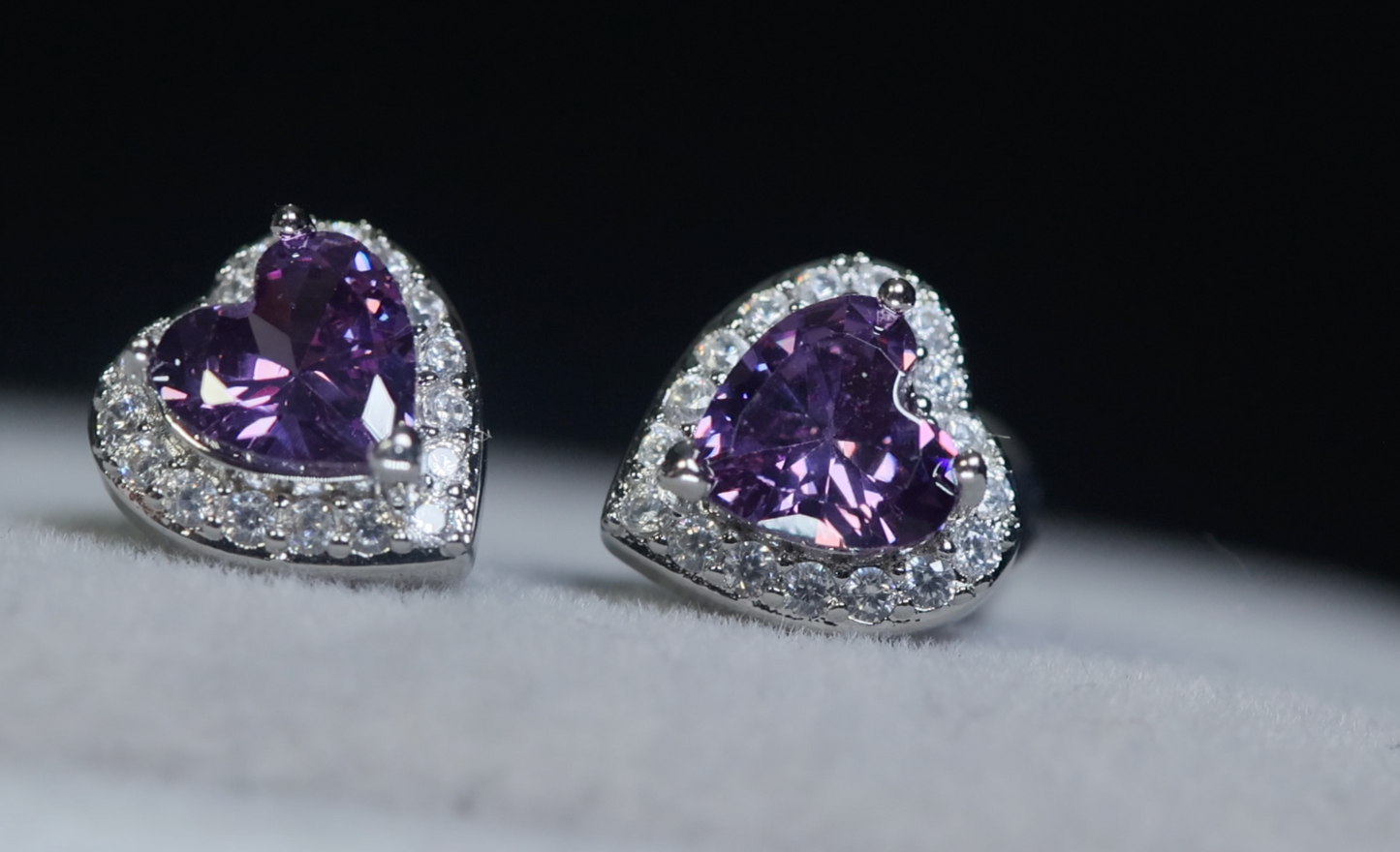 Purple Diamond Heart Earrings