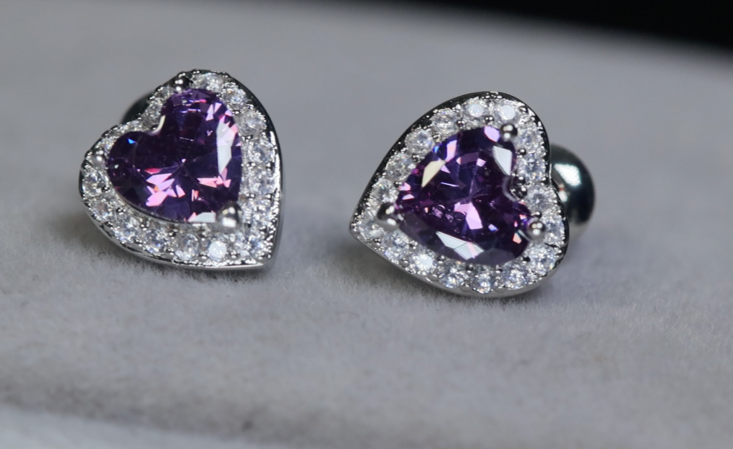 Purple Diamond Heart Earrings