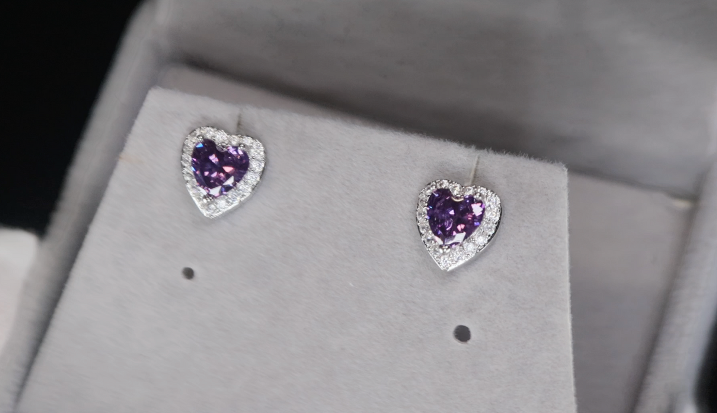Purple Diamond Heart Earrings