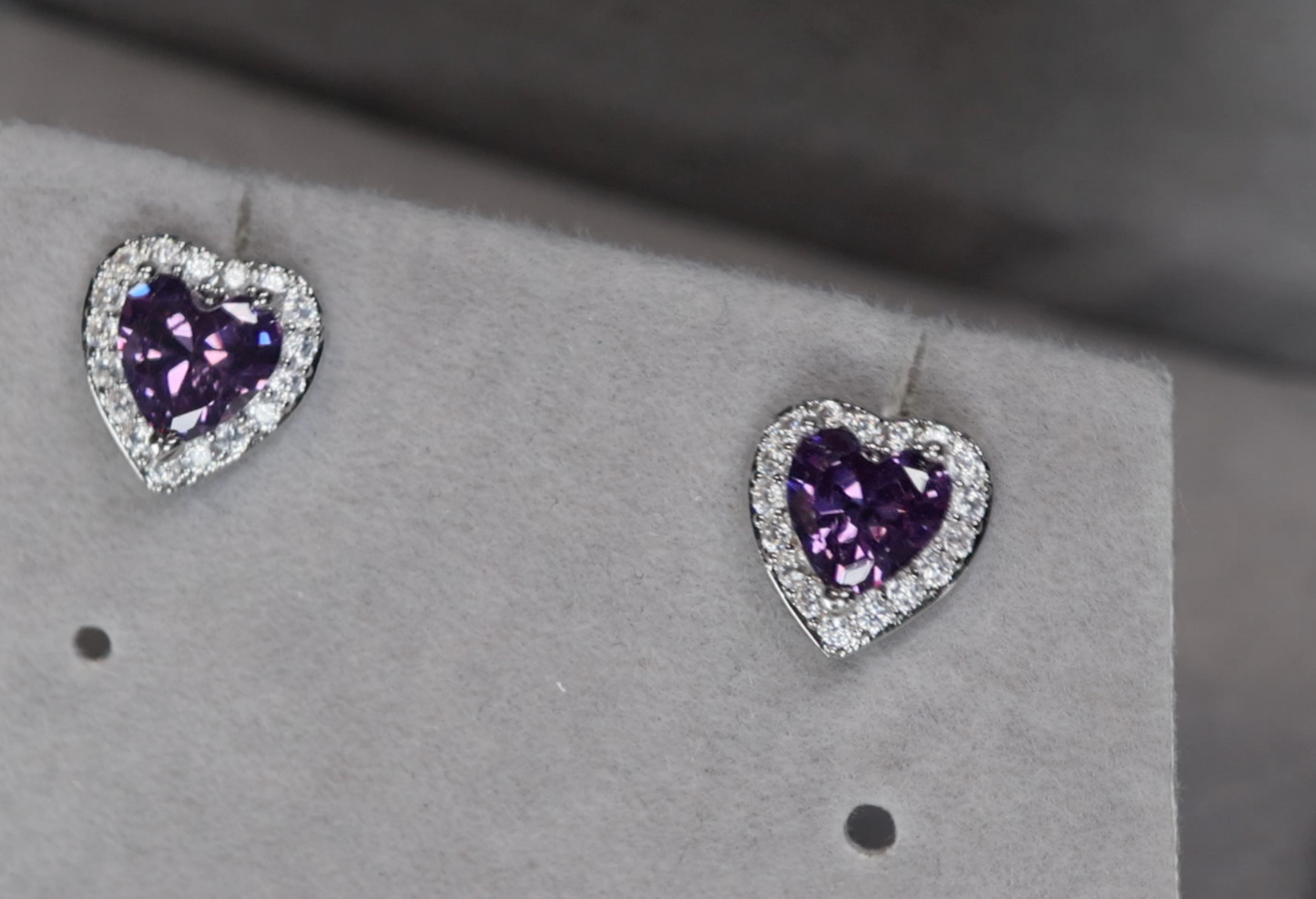 Purple Diamond Heart Earrings