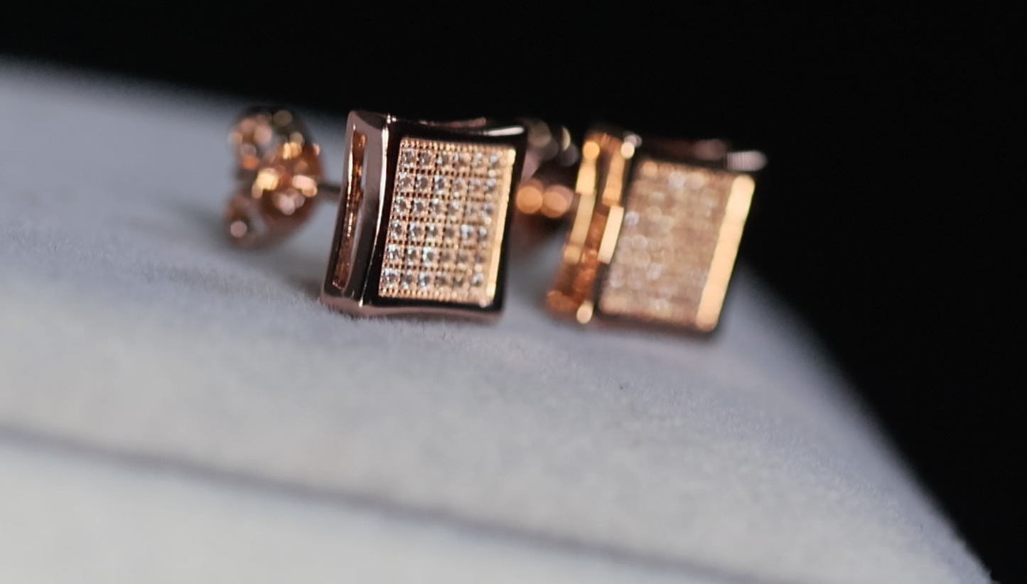 Mens Rose Gold Out Iced Earrings
