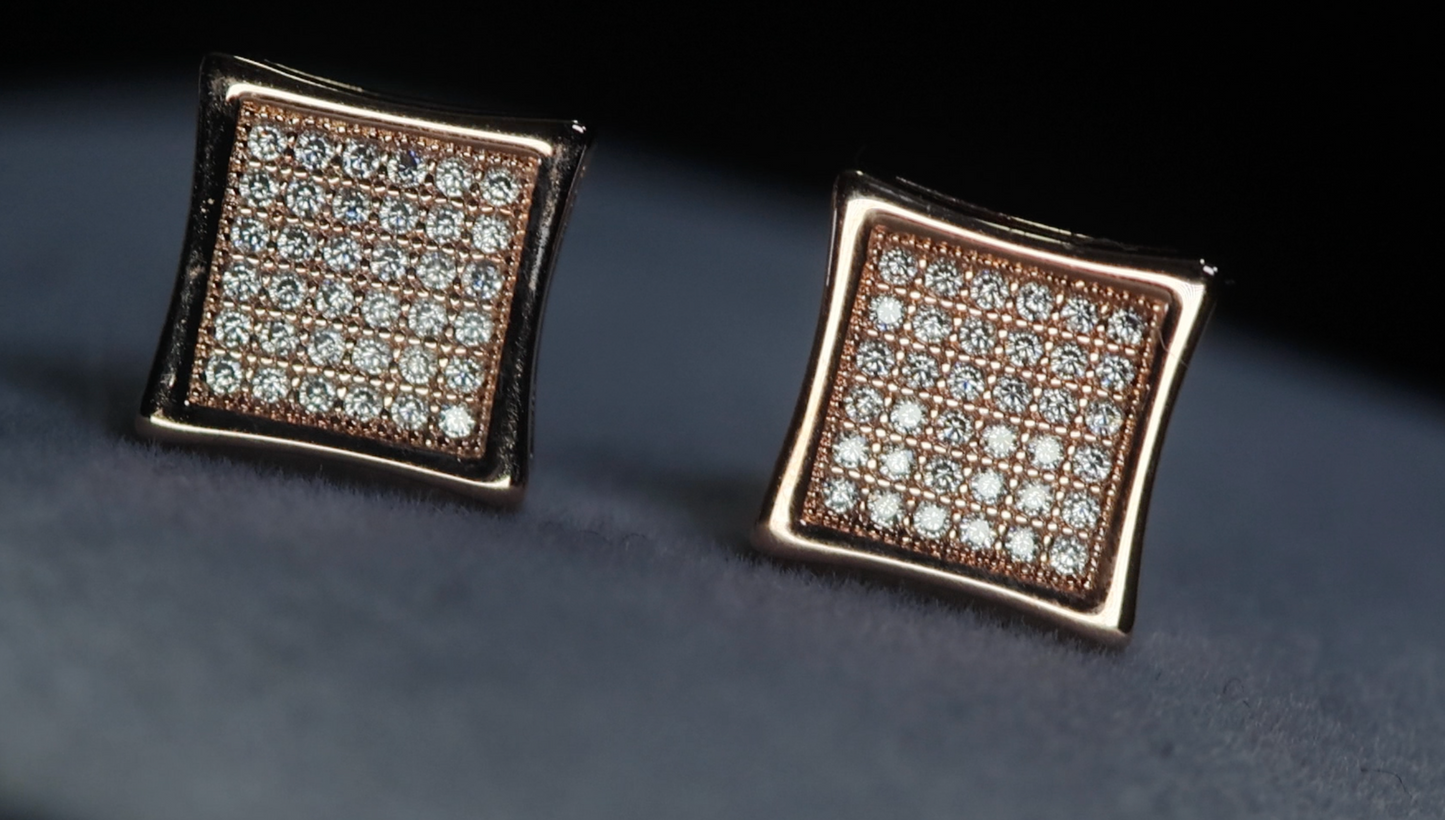 Mens Rose Gold Out Iced Earrings