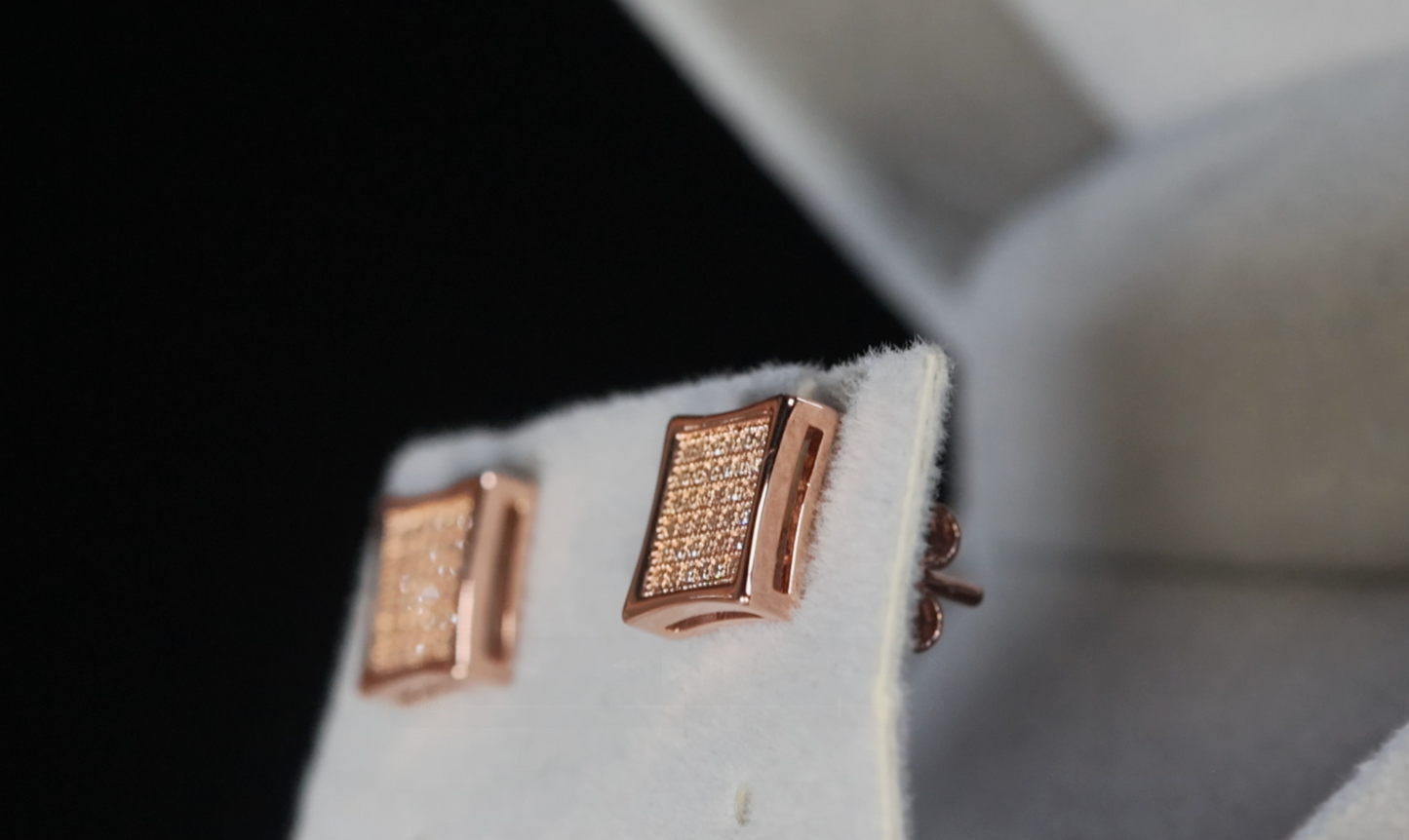 Mens Rose Gold Out Iced Earrings