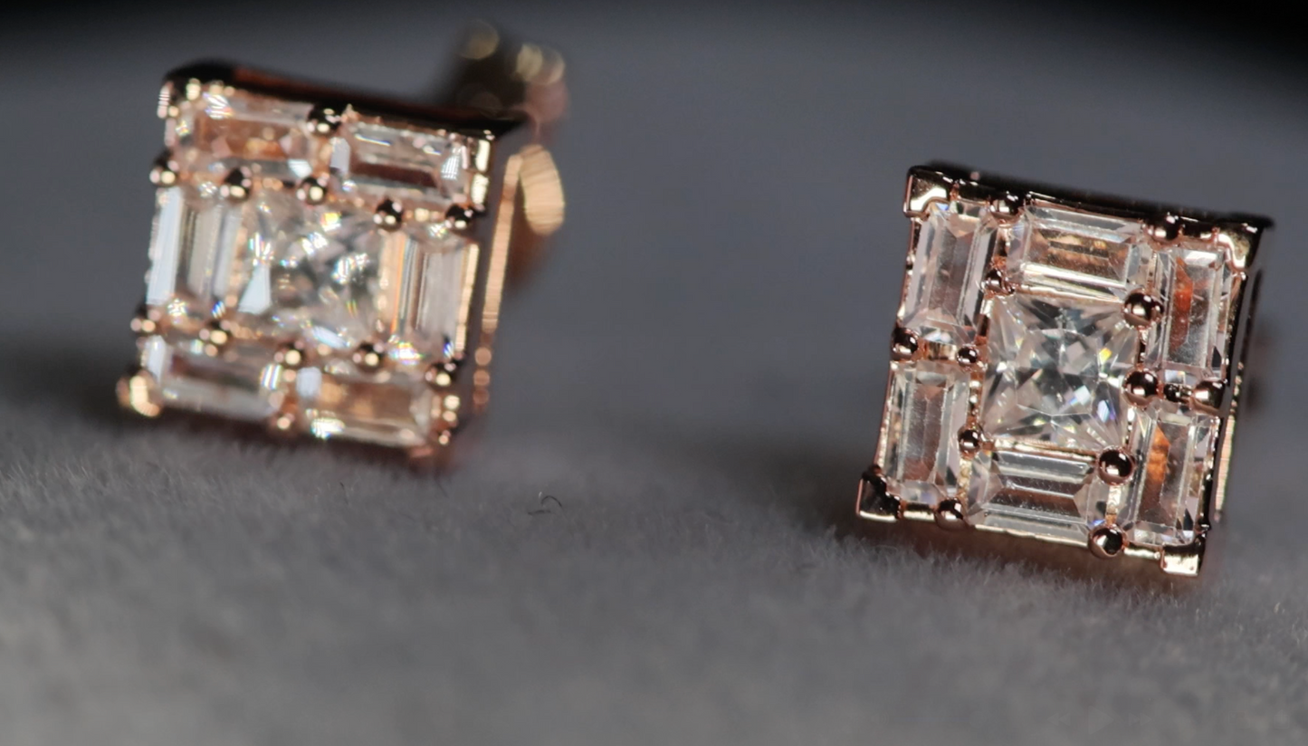 Rose Gold Baguette Diamond Ear Studs