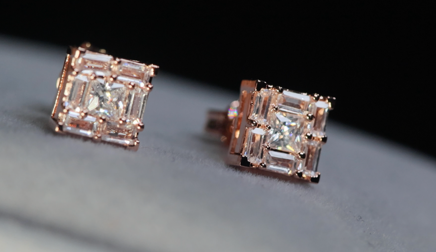 Rose Gold Baguette Diamond Ear Studs
