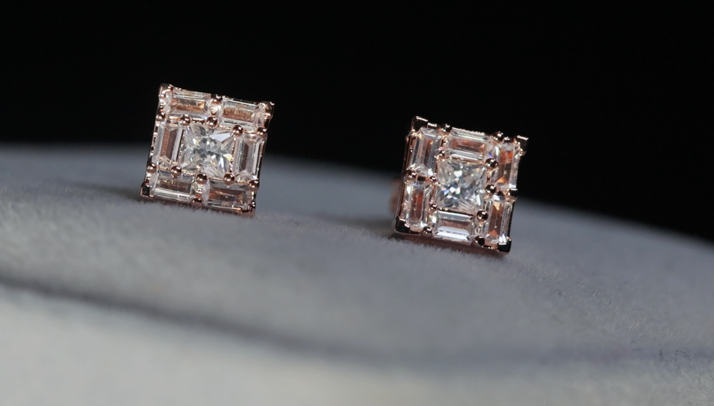 Rose Gold Baguette Diamond Ear Studs
