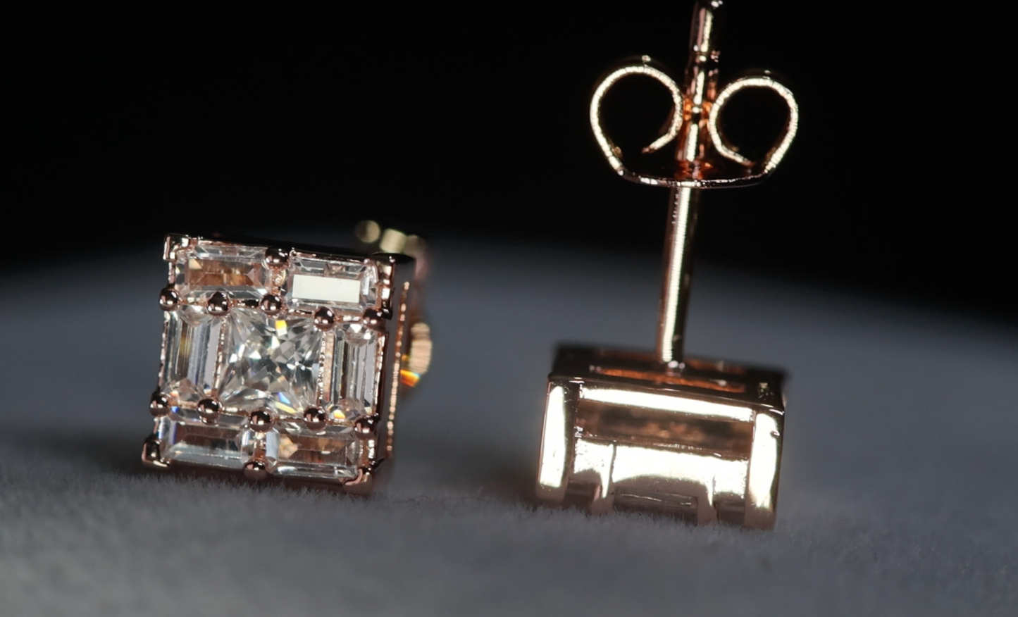 Rose Gold Baguette Diamond Ear Studs