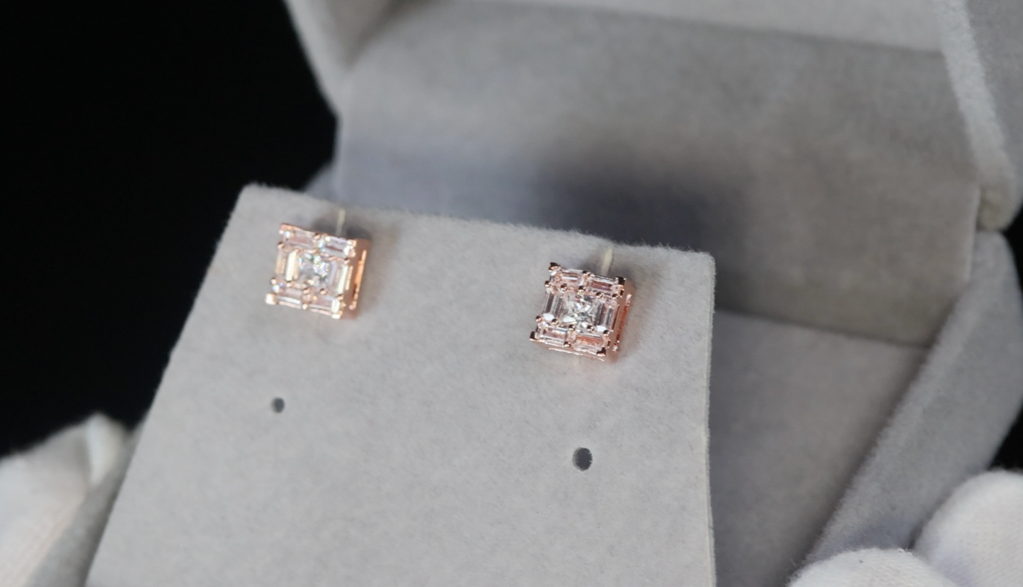 Rose Gold Baguette Diamond Ear Studs
