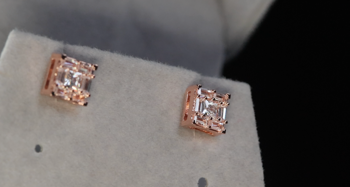 Rose Gold Baguette Diamond Ear Studs