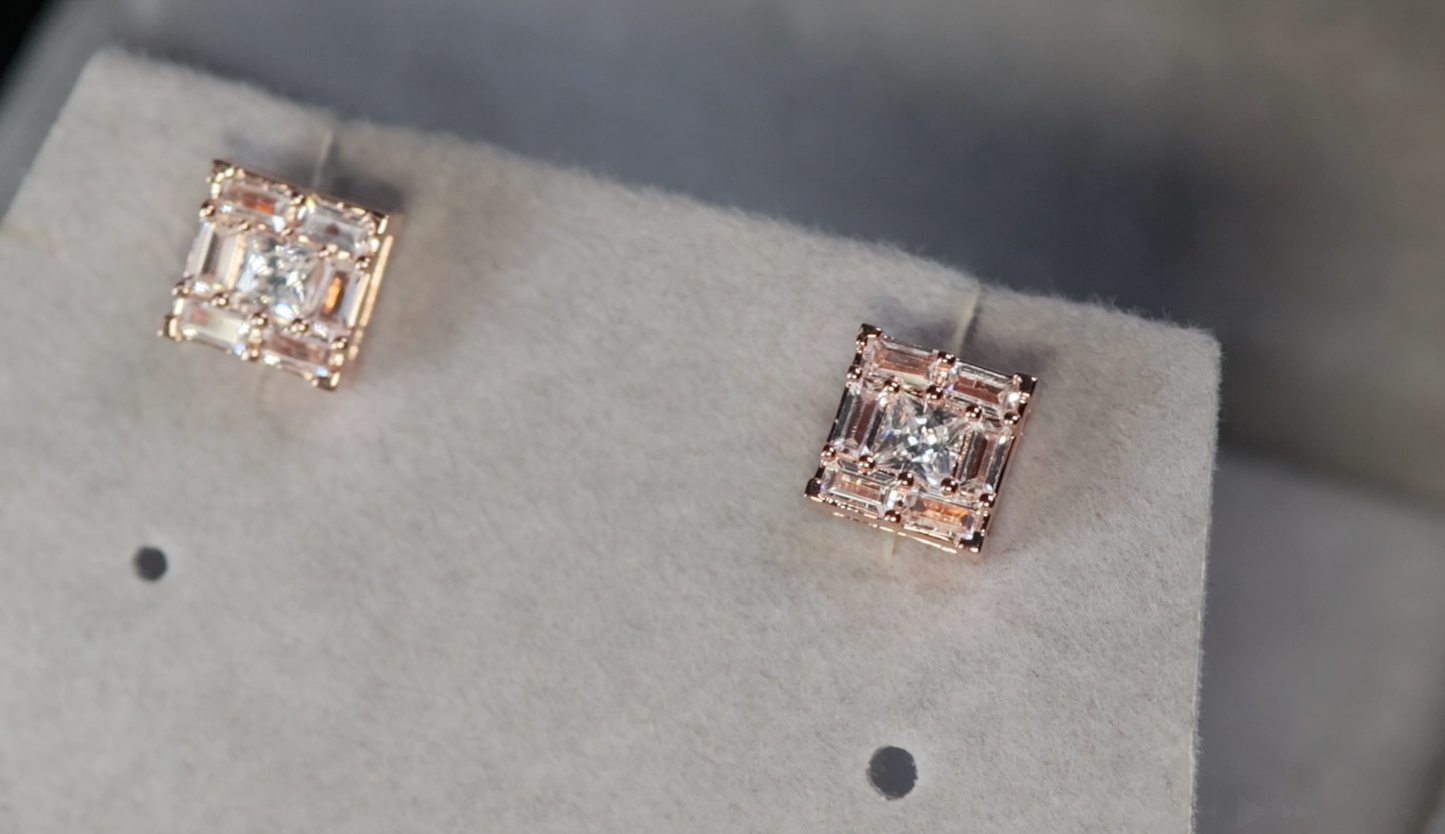 Rose Gold Baguette Diamond Ear Studs