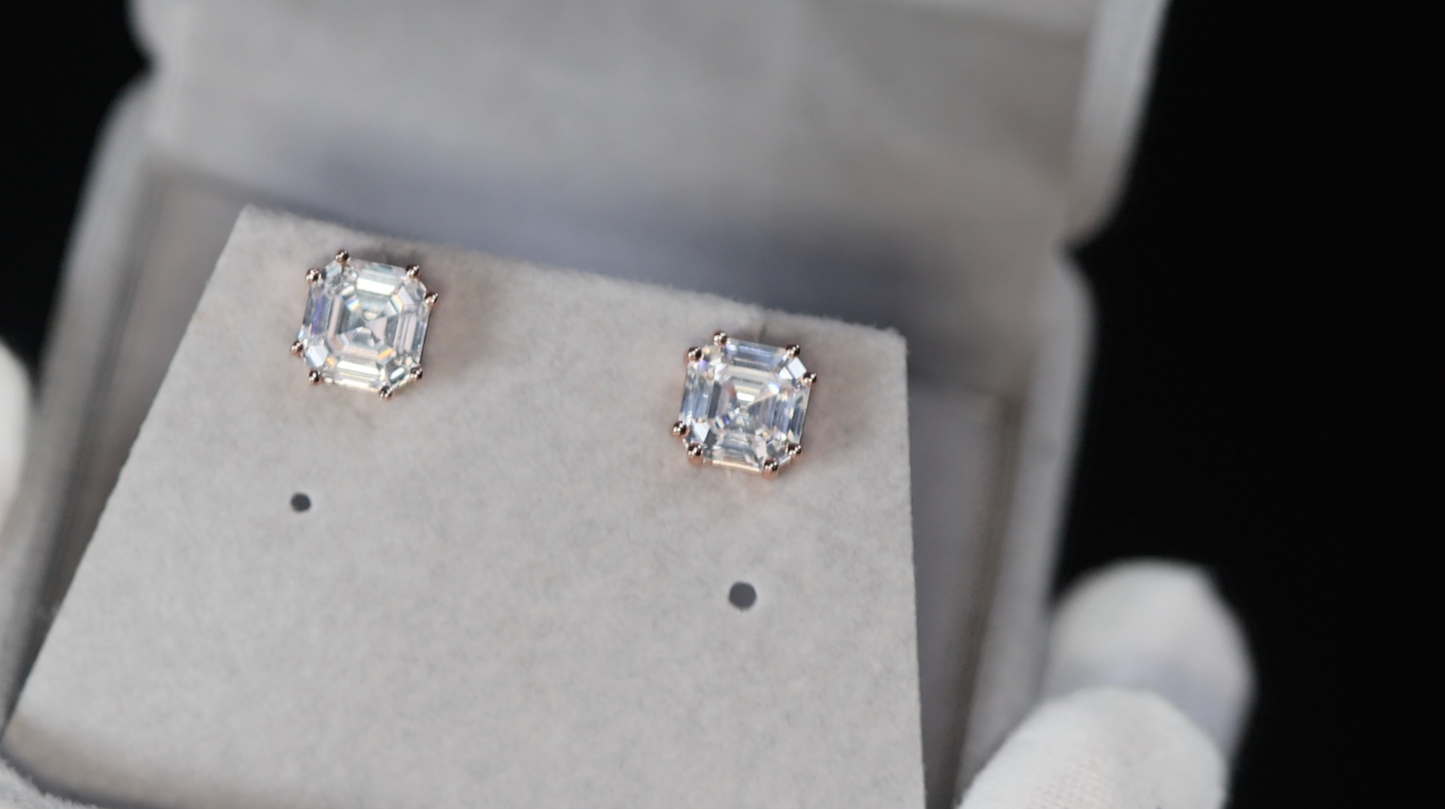 Rose Gold Asscher Diamond Earrings