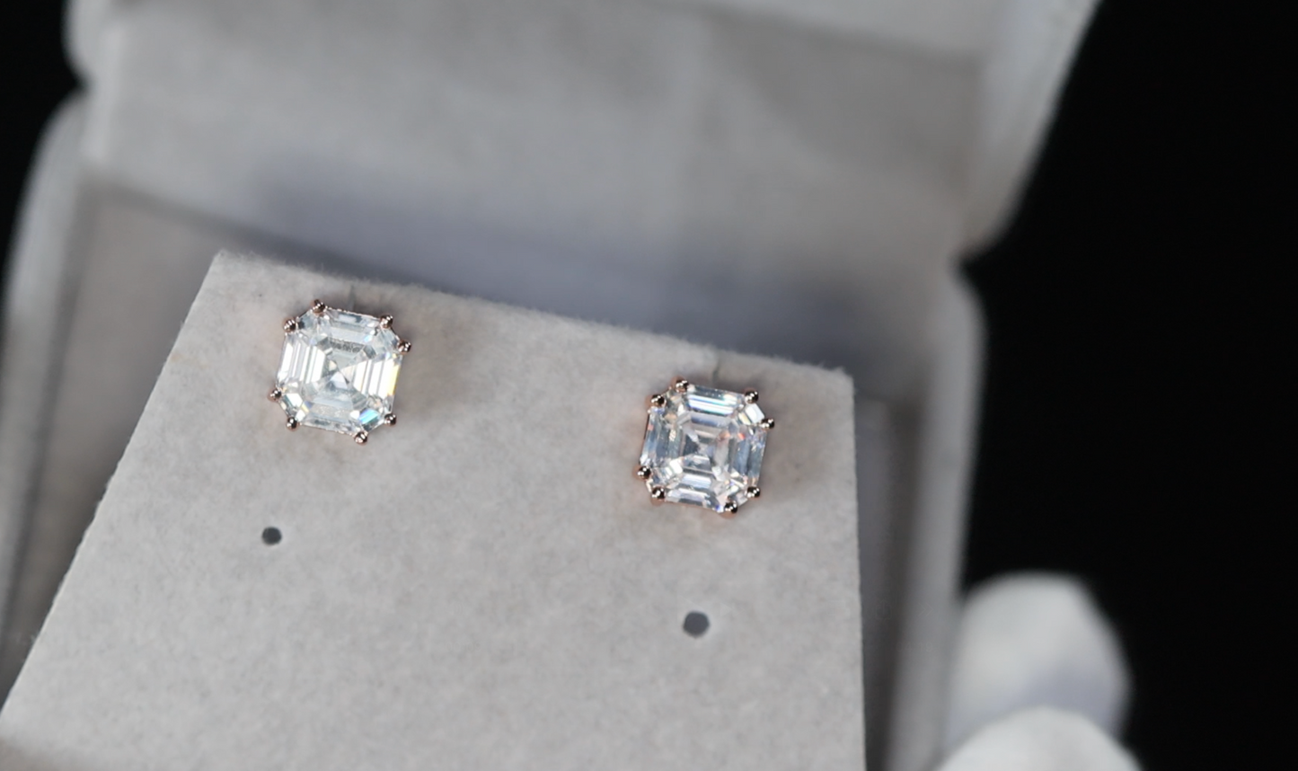 Rose Gold Asscher Diamond Earrings