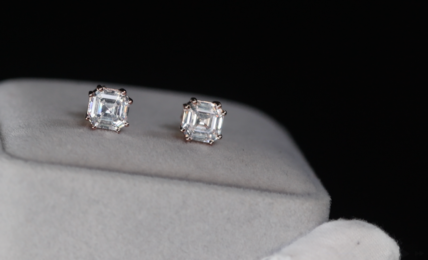 Rose Gold Asscher Diamond Ear Studs
