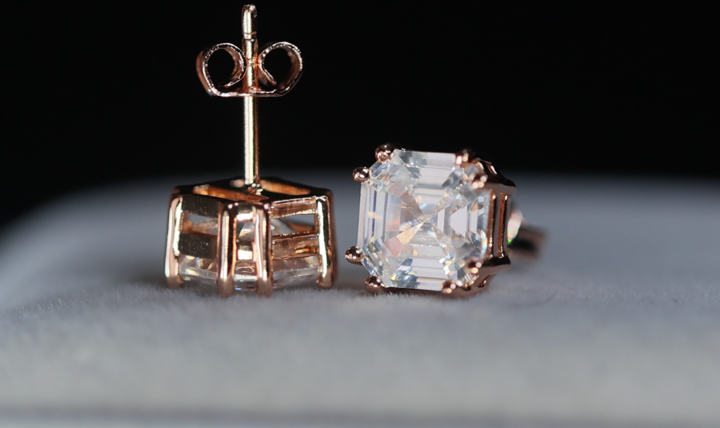 Rose Gold Asscher Diamond Ear Studs