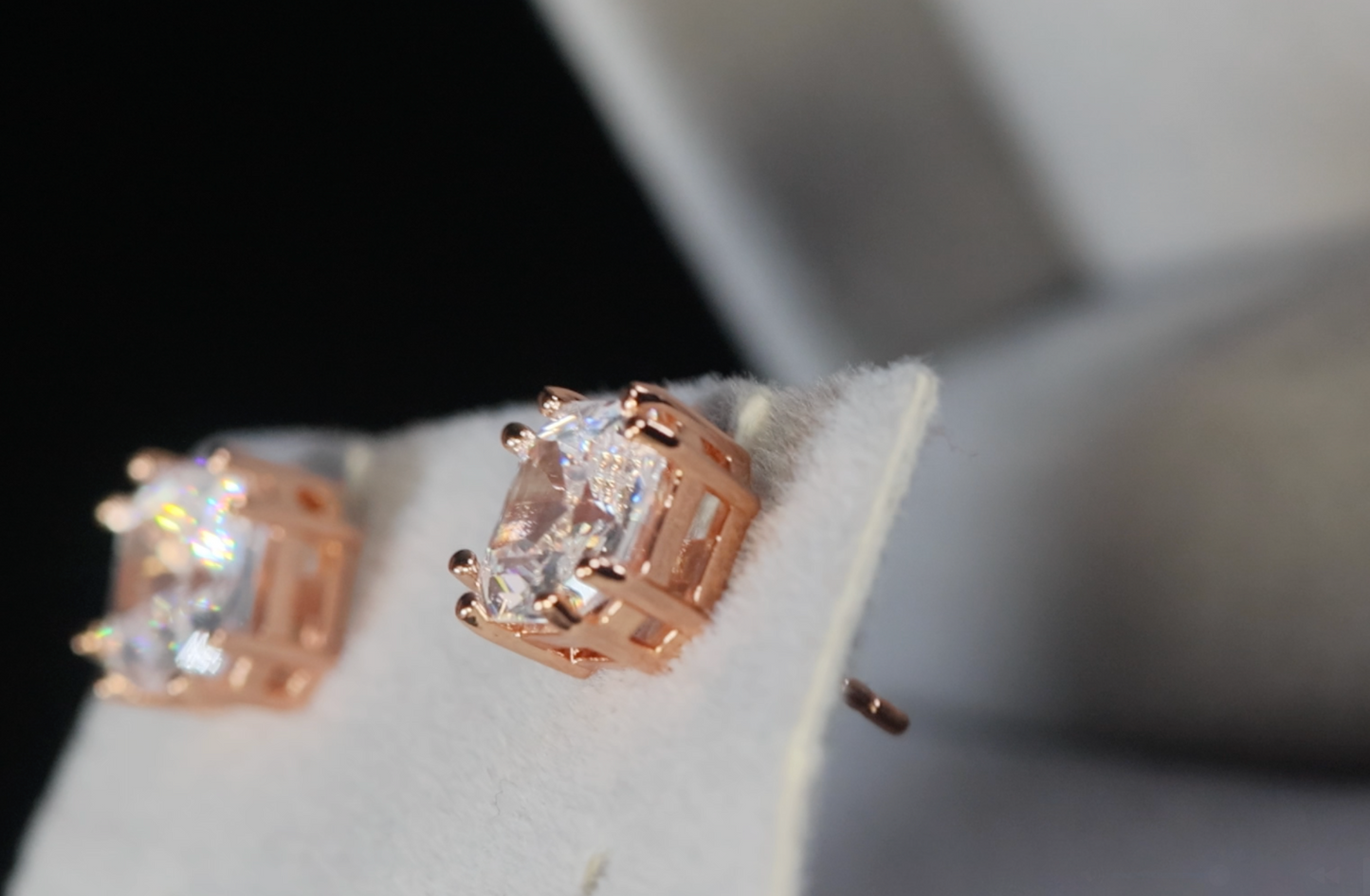 Rose Gold Asscher Diamond Ear Studs | Rose Gold Iced Ear Studs
