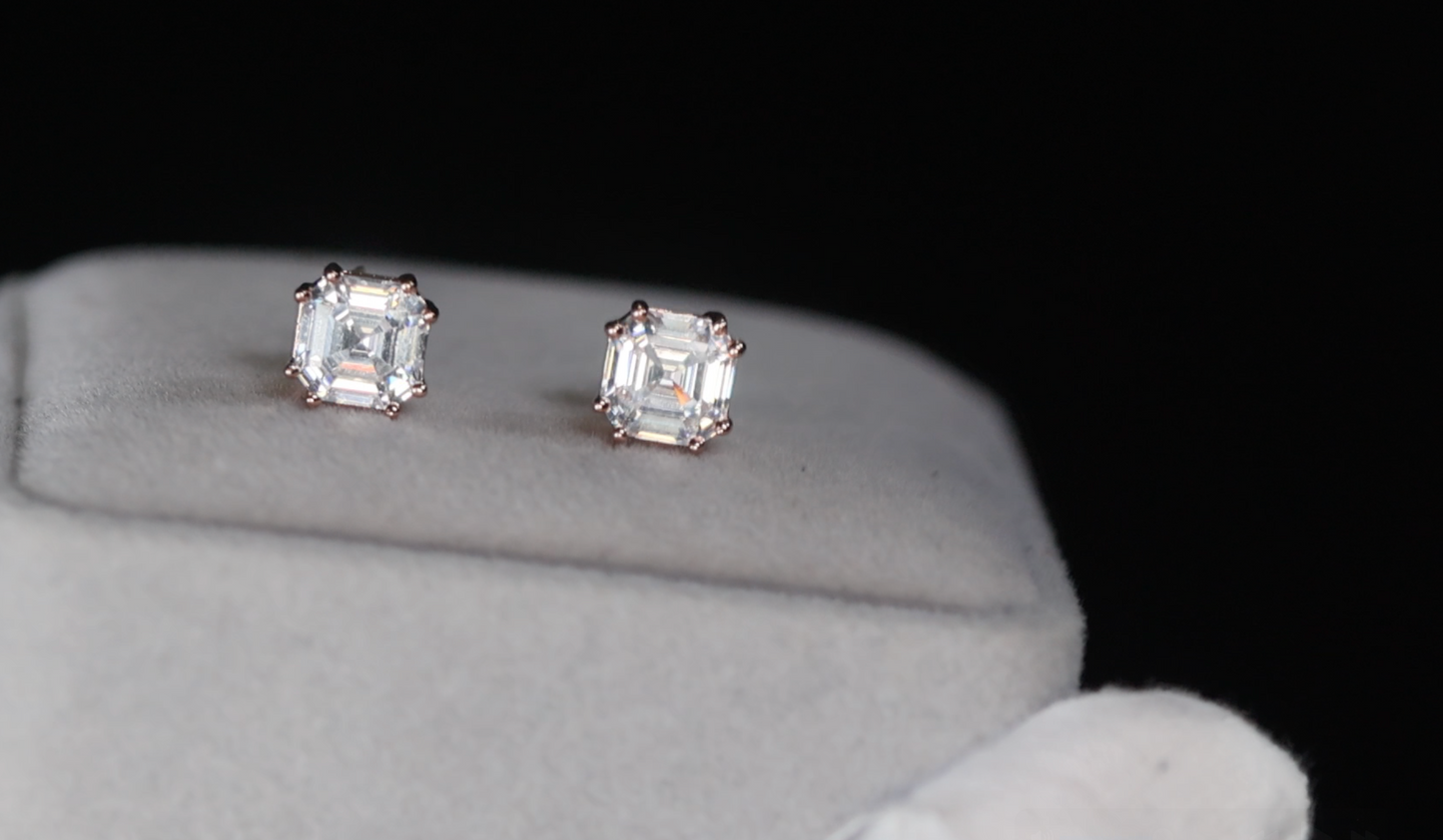 Rose Gold Asscher Diamond Earrings
