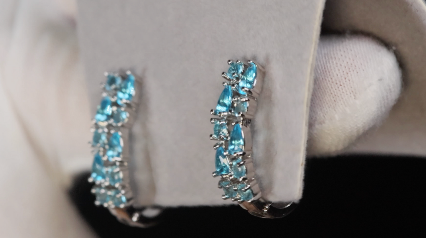 Womens Blue Diamond Earrings | Light Blue Diamond Hoop Earrings