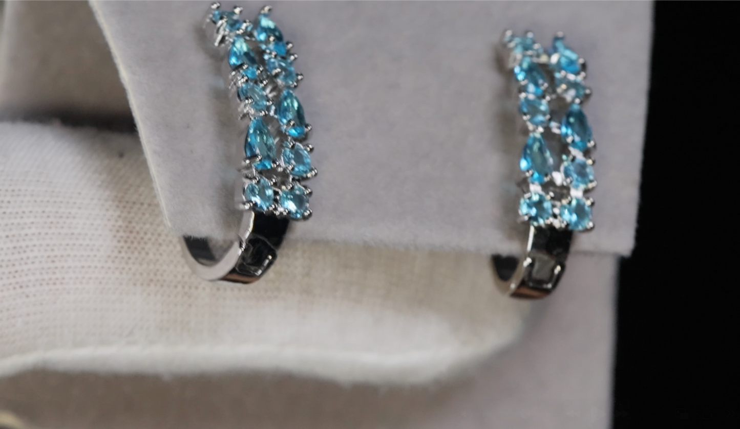 Womens Blue Diamond Earrings | Light Blue Diamond Hoop Earrings