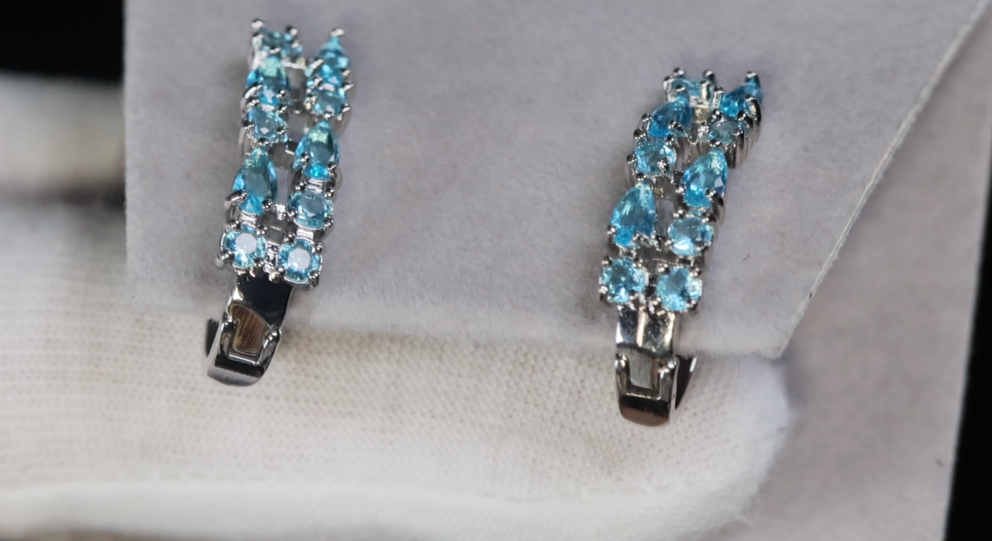 Womens Blue Diamond Earrings | Light Blue Diamond Hoop Earrings