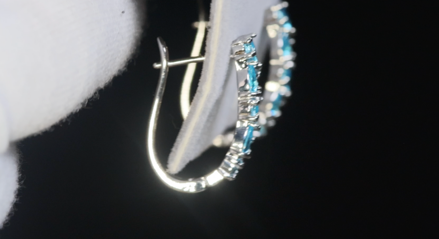 Womens Blue Diamond Earrings | Light Blue Diamond Hoop Earrings