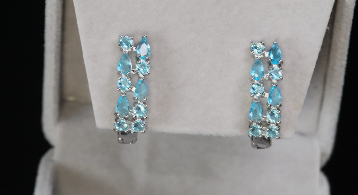 Womens Blue Diamond Earrings | Light Blue Diamond Hoop Earrings