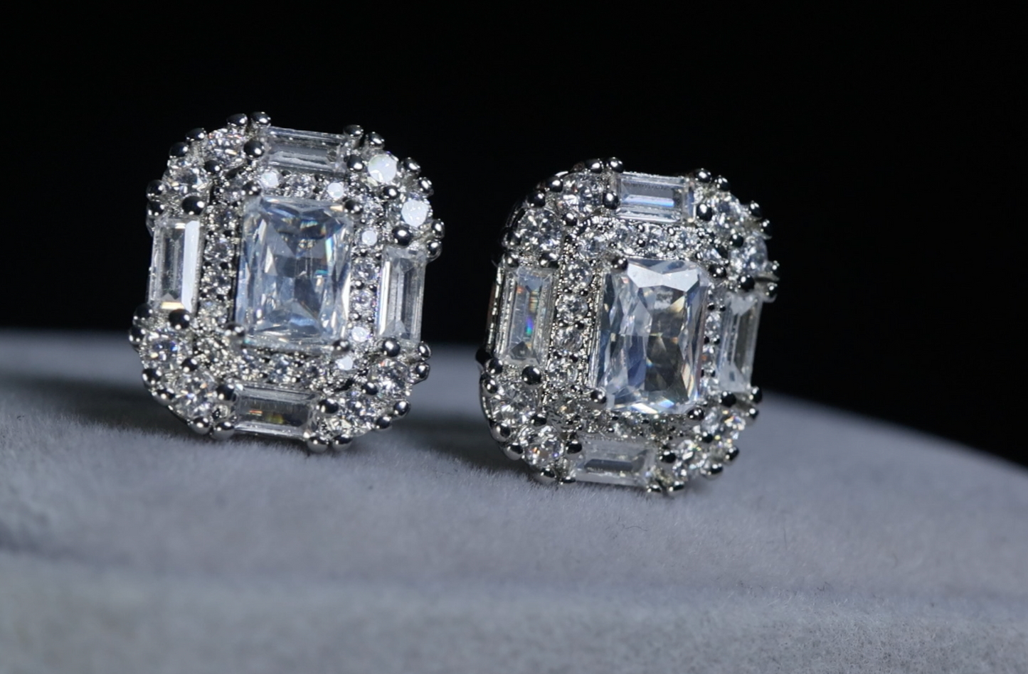 Womens Diamond Ear Studs | Womens Baguette Cut Diamond Ear Studs