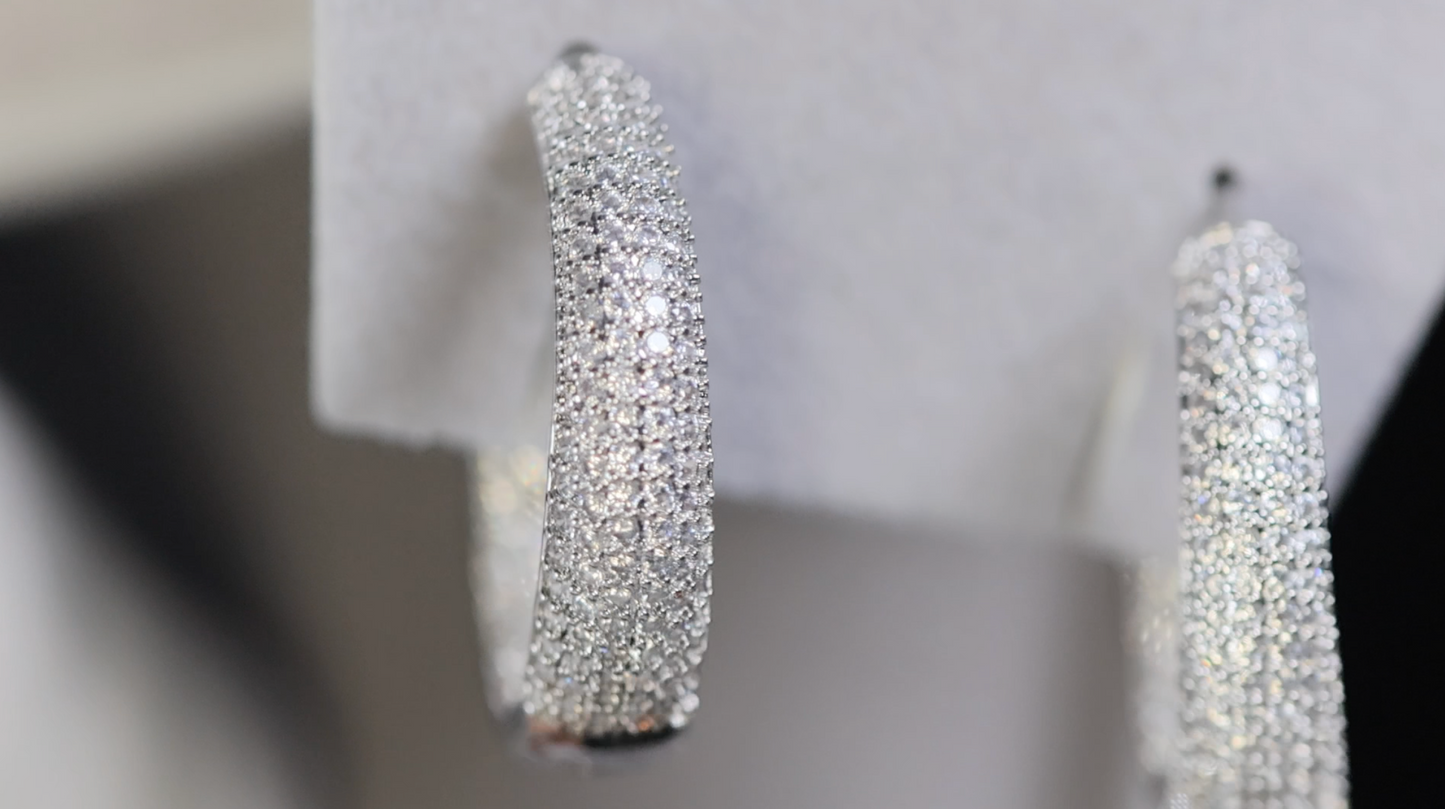 Women's Silver Diamond Hoop Earrings | Big Diamond Hoop Earrings